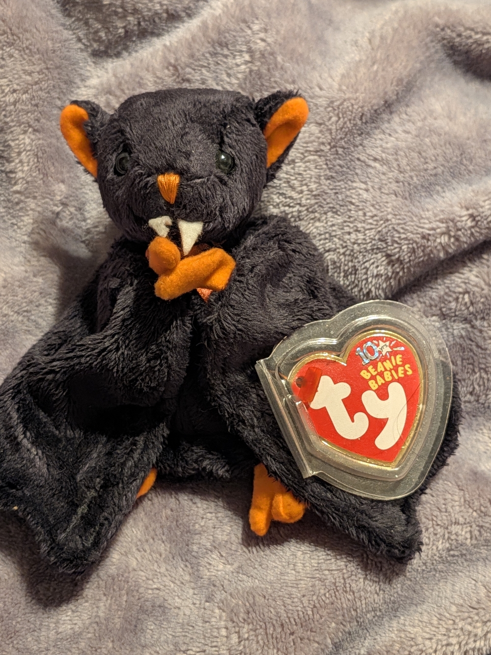 Ty Black Plush Bat with Orange Accents